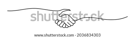 Handshake, agreement, introduction banner hand drawn with single line. Vector illustration isolated on white background