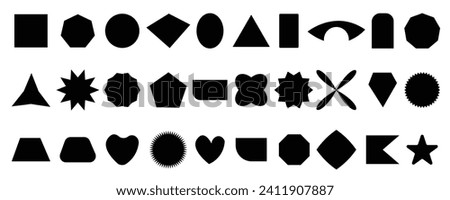 30 basic black shape elements with sharp and rounded edges vector set with white background.