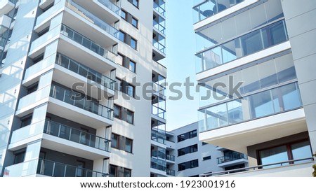 Condominium and apartment building with  symmetrical modern architecture in the city downtown. Сток-фото © 