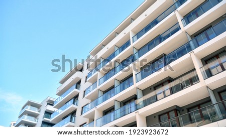 Condominium and apartment building with  symmetrical modern architecture in the city downtown. ストックフォト © 