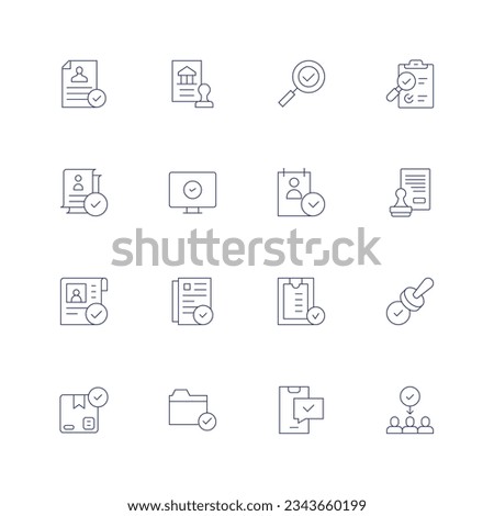 Approval line icon set on transparent background with editable stroke. Containing approval, banking, check, quality control, approve, checking, cv, stamp, approved, document, sign, validation, folder.