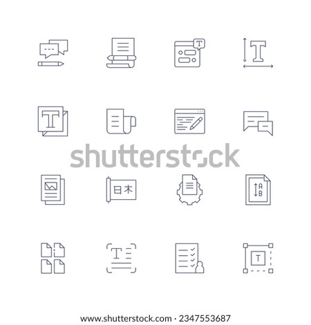 Text icon set. Thin line icon. Editable stroke. Containing answer, letter, chat box, text, color, paper, copywriting, text message, document, scroll, file, vertical, files, guest list, text box.