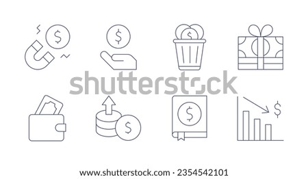 Money icons. editable stroke. Containing money, magnet, money waste, wallet, increase, business, money loss.