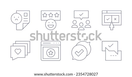 Feedback icons. Editable stroke. Containing complaint, good review, audience, online survey, love message, review, feedback.