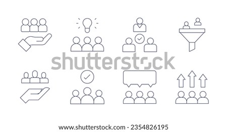 People icons. Editable stroke. Containing target, idea, mediation, filter, human rights, support, happy, performance.