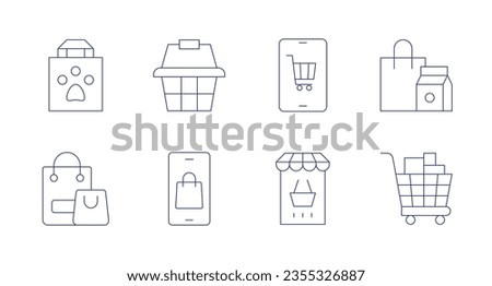 Shopping icons. Editable stroke. Containing shopping bag, shopping basket, online, online shopping, cart.