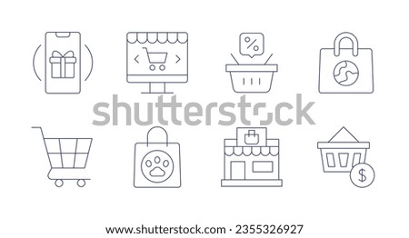 Shopping icons. Editable stroke. Containing loyalty, online, shopping basket, bag, shopping cart, pet shop, mall.