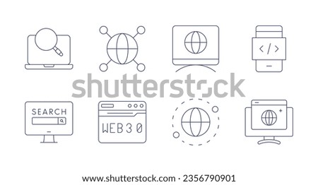 Website icons. Editable stroke. Containing content, fast, testing, web security, global, live chat, network, code.