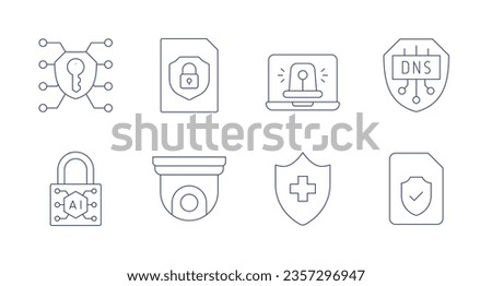 Security icons. Editable stroke. Containing key, confidential, alert, dns, lock, cctv, prevention, insurance.