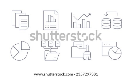 Data icons. Editable stroke. Containing data, stats, analytics, data management, folder, data cleaning, pie chart.