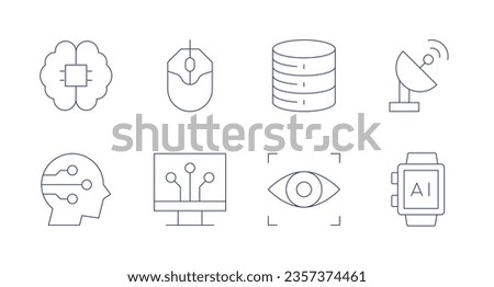 Technology icons. editable stroke. Containing database, eye scanner, satellite, smartwatch, computer mouse, digitalization, ai, artificial intelligence.