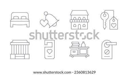 Hotel icons. editable stroke. Containing bed, bell, choultry, do not disturb, hotel, hotel key, laundry, no disturb.