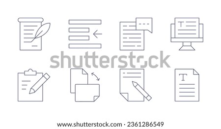 Text icons. editable stroke. Containing announcement, clipboard, left indent, orientation, text, text file, chat, copywriting.