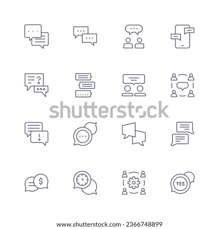 Communication icon set. Thin line icon. Editable stroke. Containing chat, chat box, communication, communications, coordination, internal, message, people, socialize, speech bubble, talk, workshop.