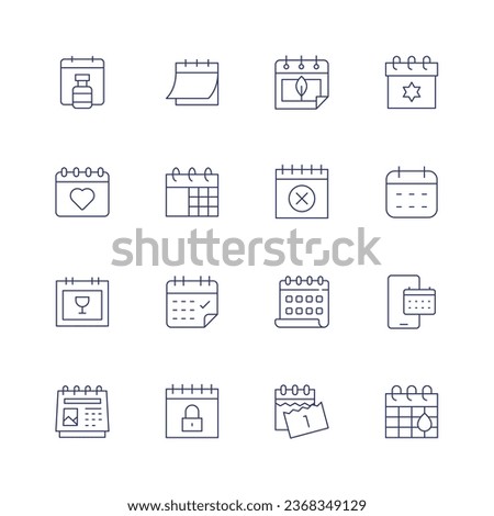 Calendar icon set. Thin line icon. Editable stroke. Containing calendar, menstrual calendar, smartphone.