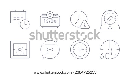 Clock icons. Editable stroke. Containing deadline, time, clock, digital clock, kitchen timer, minutes, hourglass.