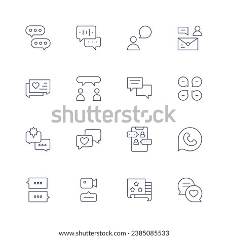 Chat icon set. Thin line icon. Editable stroke. Containing message, video chat, chat, slack.