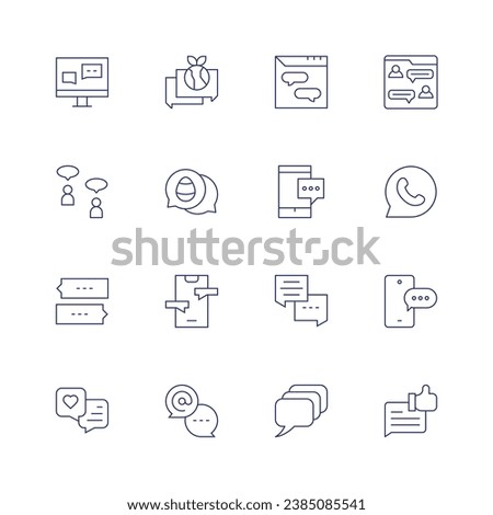 Chat icon set. Thin line icon. Editable stroke. Containing group chat, website, smartphone, chat, speech bubble, online chat, whatsapp, comment.