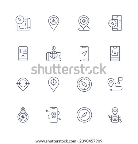 GPS icon set. Thin line icon. Editable stroke. Containing compass, navigator, pin, hospital, location, navigation, target, gps, route.