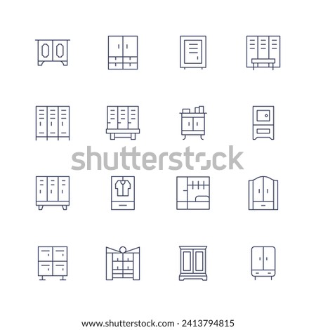 Wardrobe icon set. Thin line icon. Editable stroke. Containing cabinet, closet, lockers, lockerroom, dressingroom, changingroom, locker, wardrobe.