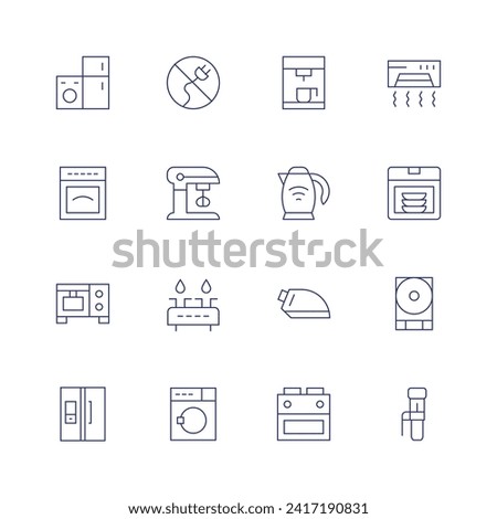 Appliances icon set. Thin line icon. Editable stroke. Containing electricappliance, oven, smartrefrigerator, off, blender, stove, laundry, coffeemaker, electrickettle, iron, airconditioner, dishwasher