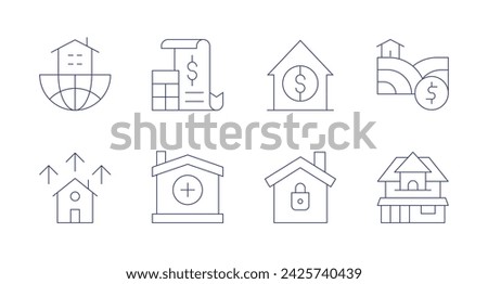 Property icons. Editable stroke. Containing realestate, home, growth, privateproperty, property, land, classichouse.