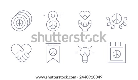 Peace icons. Editable stroke. Containing peace, peaceday, pigeon, dove.