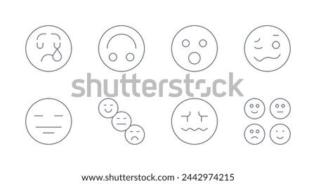 Expressionism icons. Editable stroke. Containing sad, playful, pokerface, smiley, surprised, confused, drunk, emotions.