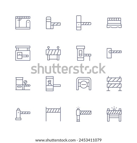 Parking barrier icon set. Thin line icon. Editable stroke. Containing security, toll, roadbarrier, carparking, parkingbarrier, barrier, tollroad, border, noentry, roadblock.