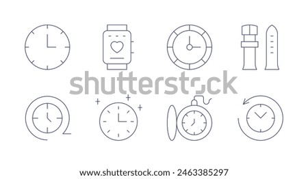 Watches icons. Editable stroke. Containing clock, smartwatch, returntothepast, pocketwatch, strap, time.