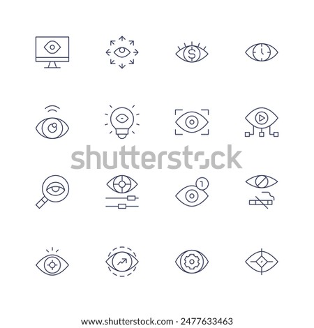 Vision icon set. Thin line icon. Editable stroke. Containing computer, eye, focus, observation, sight, view, vision, visionary.