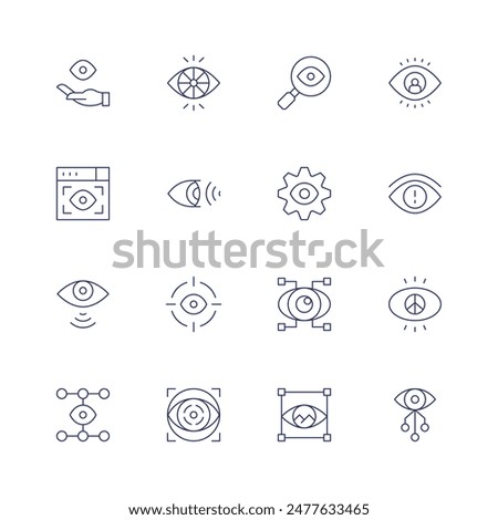 Vision icon set. Thin line icon. Editable stroke. Containing eye, eyescanner, iridology, sight, transparency, vision, visionproblem, visualize.