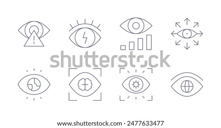 Vision icons. Editable stroke. Containing alert, energy, eye, insight, vision, worldwide.