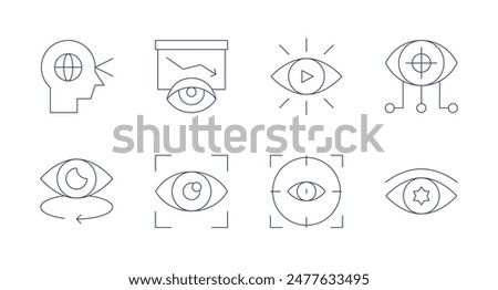 Vision icons. Editable stroke. Containing view, decrease, longterm, scan, target, virtual, vision.