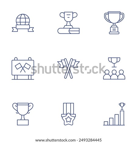 Winner icons set. Thin Line style, editable stroke. cup, formula one, award, flags, medal, trophy, rating.