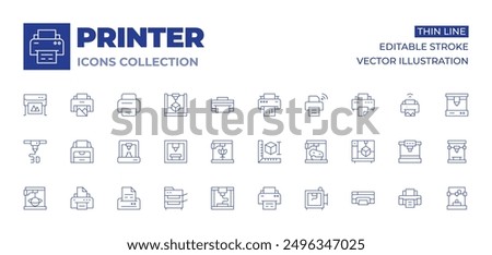 Printer icons collection. Thin Line icons, editable stroke. plotter, pen, printer, multifunctionprinter.