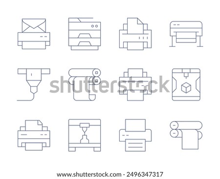 Printer icons. Thin Line style, editable stroke. plotter, print, copier, printing, cylinder, printcylinder, printer.