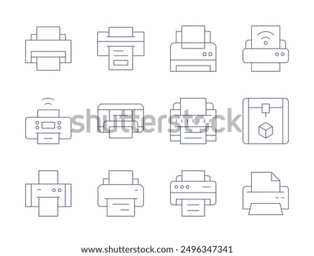 Printer icons. Thin Line style, editable stroke. alert, settings, bone, cross, remove, copier, recycledpaper.