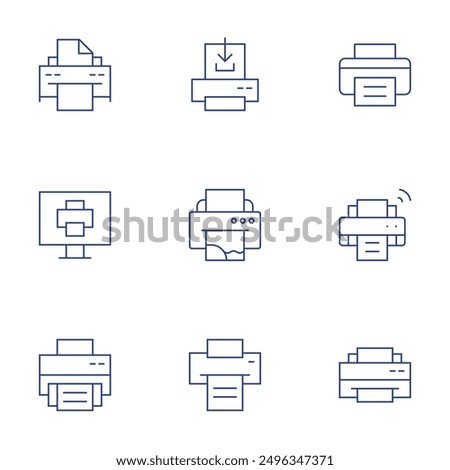 Printer icons set. Thin Line style, editable stroke. printer icon, printer status monitoring, home office printers, printer cost per page.