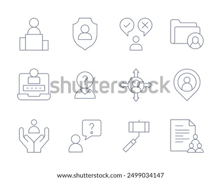 User icons. Thin Line style, editable stroke. user, personal security, question, profile, placeholder, avatar, login, humanitarian, first, data.