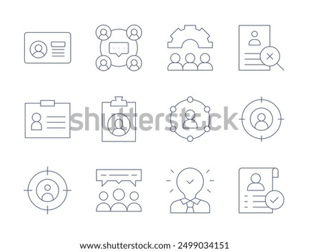 User icons. Thin Line style, editable stroke. team meeting, approved, user, idea, gear, diagram, membership, id card, focus.