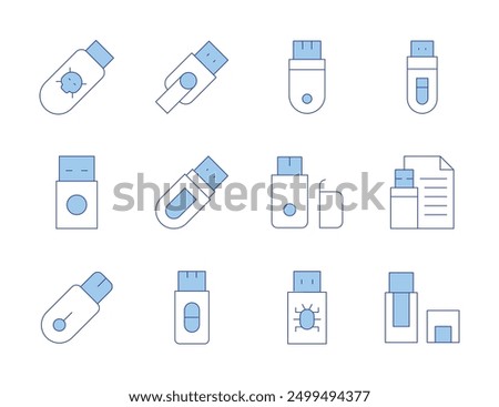 Usb flash drive icons. Line Duotone style, editable stroke. cloud storage, USB drive performance, USB 3.1.