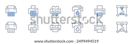 Printer icon set in two styles, Duotone and Thin Line style. Editable stroke. wireless printing, laser printer, print resolution, print preview, print head.