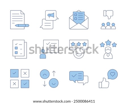 Feedback icons. Line Duotone style, editable stroke. good review, survey, feedback, file, dislike, rating, letter, chat, review, email, good feedback.