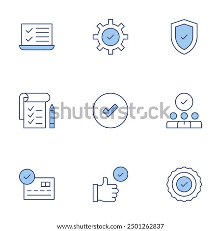 Checkmark icons set. Line Duotone style, editable stroke. staff, verification, approval, task list, testing, best practice, yes, check, credit card.