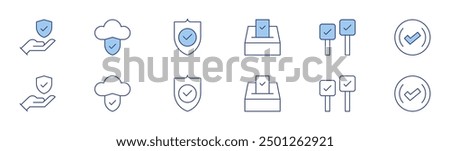 Checkmark icon set in two styles, Duotone and Thin Line style. Editable stroke. data protection, vote, sign, validated, cloud data, security.