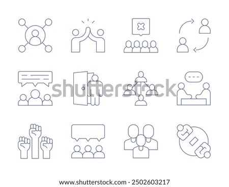 People icons. Thin Line style, editable stroke. meeting, dismiss, change, connections, chat, civil rights, happy, group, user, people, high five.