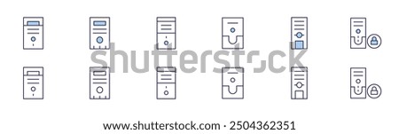 CPU icon set in two styles, Duotone and Thin Line style. Editable stroke. pctower, desktop, cpu, cputower.