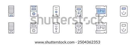 CPU icon set in two styles, Duotone and Thin Line style. Editable stroke. datastorage, cpu, cputower.