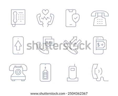 Phone icons. Thin Line style, editable stroke. handphone, phone upload, telephone, old phone, call, security, smartphone, battery level.